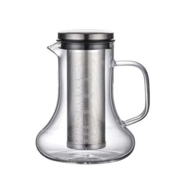 Carafa pentru Cold Brew Edream 700 ml, fabricată din sticlă borosilicată, cu filtru și capac inox, ideală pentru prepararea cafelei reci.
