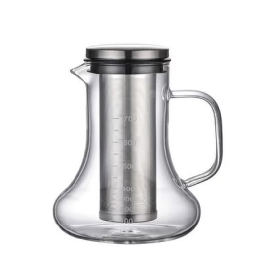 Carafa pentru Cold Brew Edream 700 ml, fabricată din sticlă borosilicată, cu filtru și capac inox, ideală pentru prepararea cafelei reci.