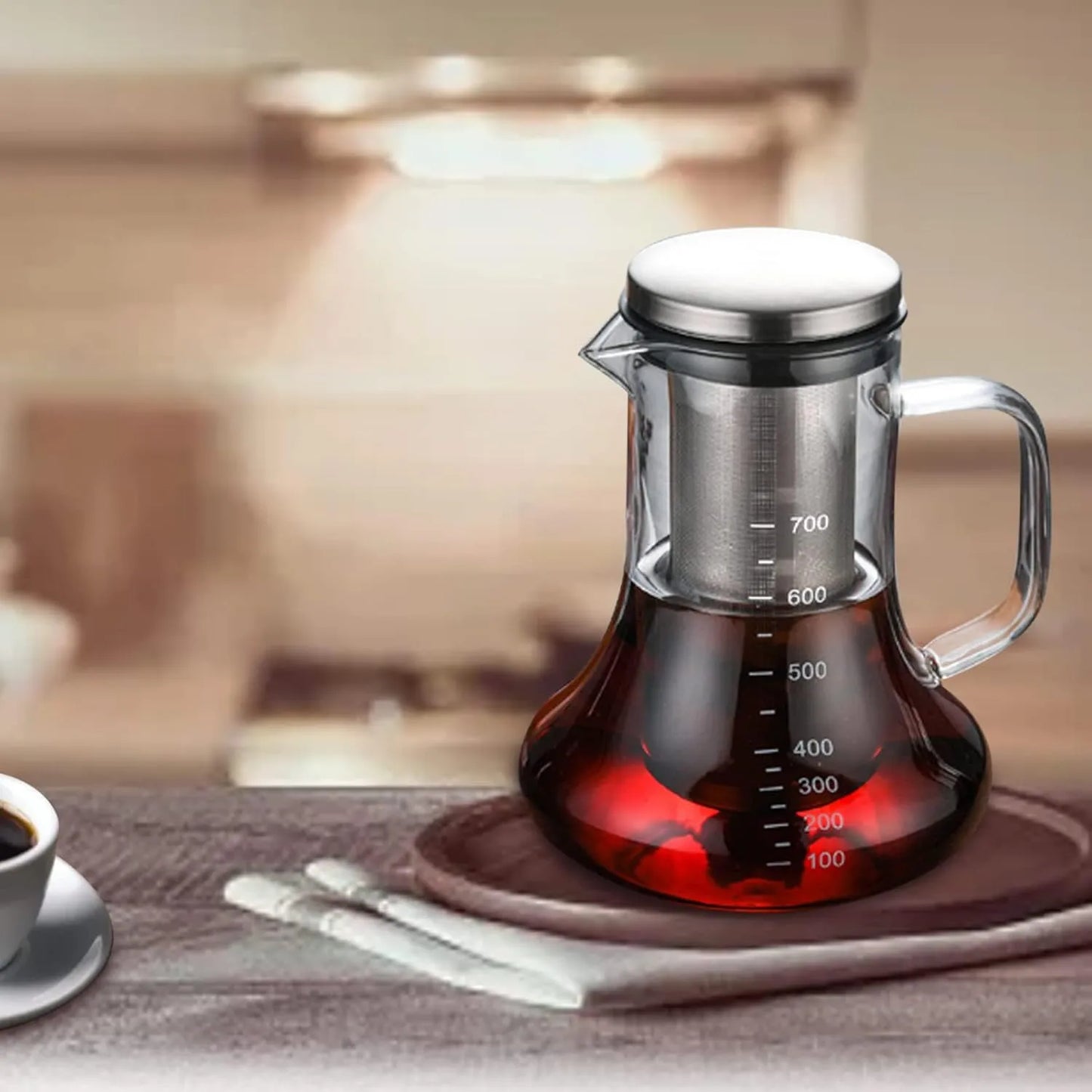 Carafa Edream 700 ml, cu capac inox și filtru, din sticlă borosilicată, special concepută pentru prepararea Cold Brew.