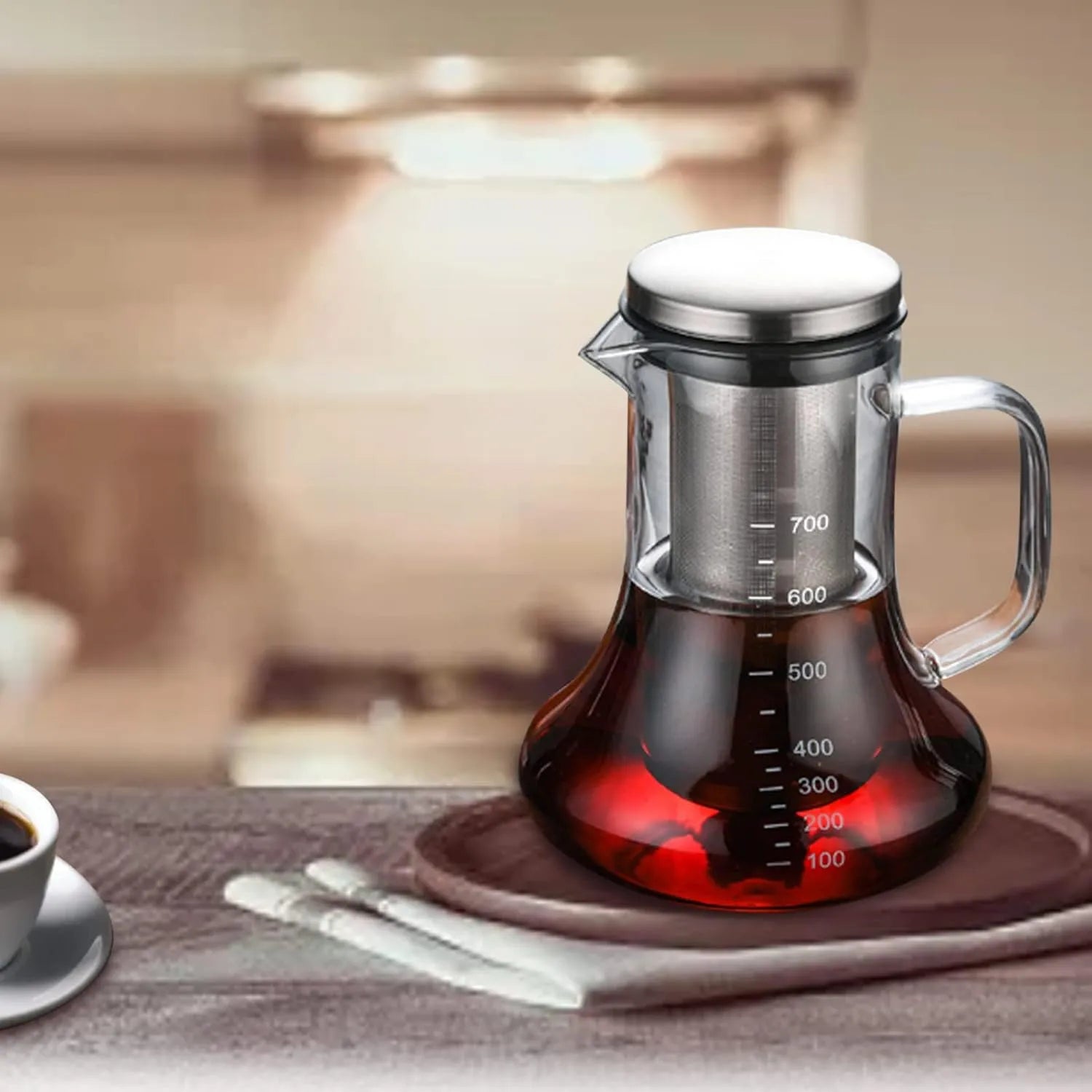 Carafa Edream 700 ml, cu capac inox și filtru, din sticlă borosilicată, special concepută pentru prepararea Cold Brew.