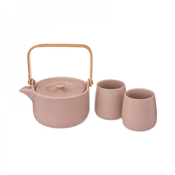 Set ceainic cu 2 cani din ceramica, Pink Nature, 500 ml