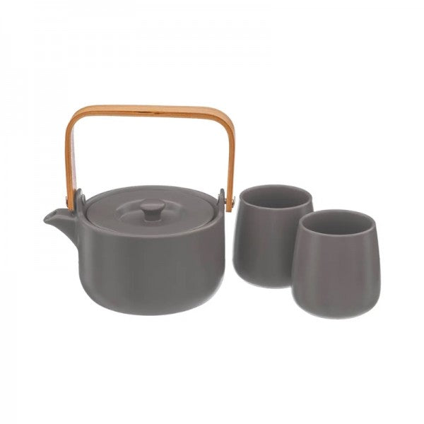Set ceainic cu 2 cani din ceramica, Taupe Nature, 500 ml